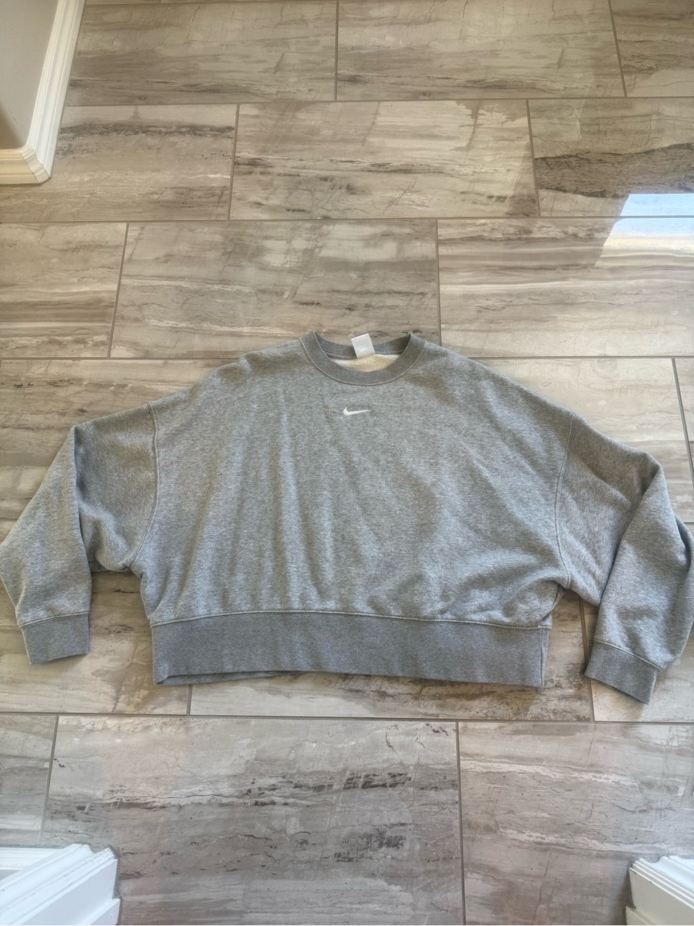 Nike Gray Cropped Crewneck Sweatshirt with White Swoosh